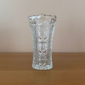 Vintage Crystal Glass Sawtooth Rim Trumpet Vase